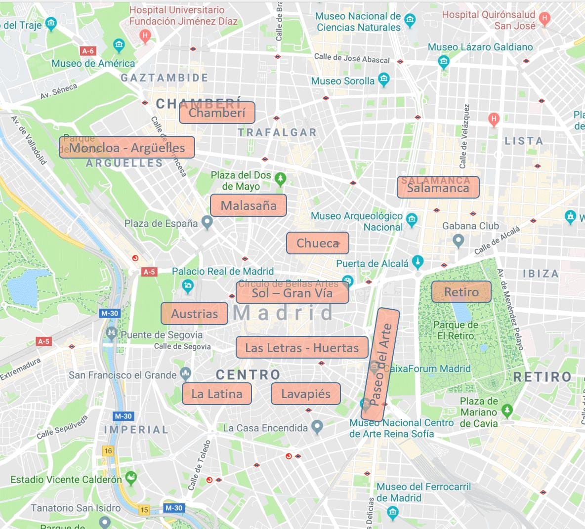 карта на Мадрид Шпанија населби