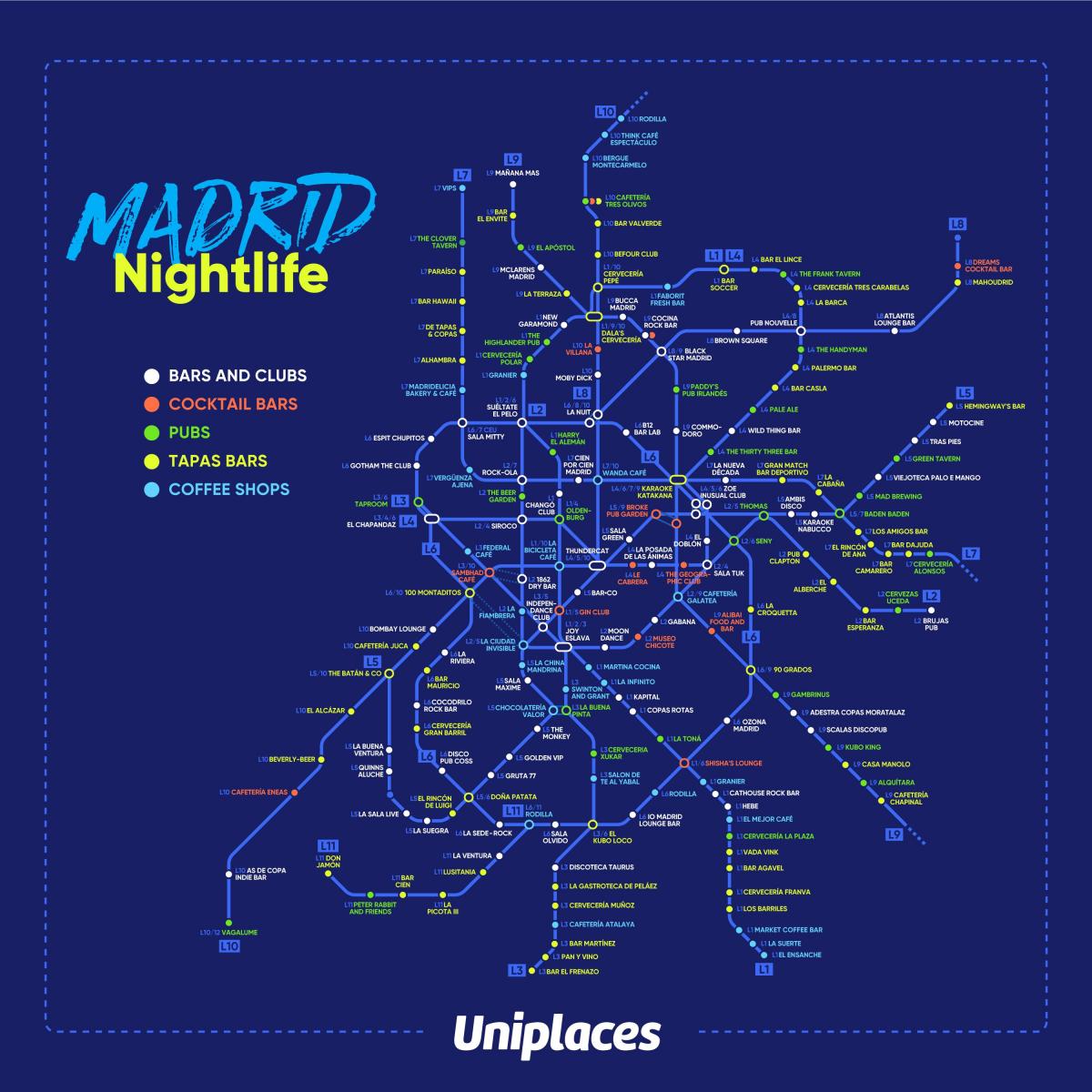 карта на Мадрид ноќен живот
