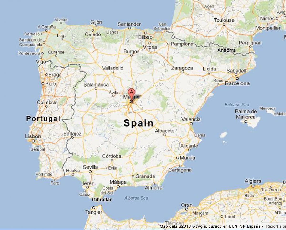 карта на Шпанија покажува Мадрид