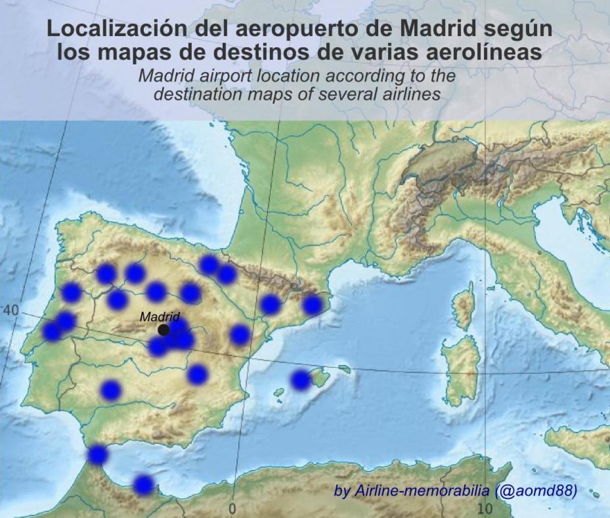карта на Мадридскиот аеродром дестинации